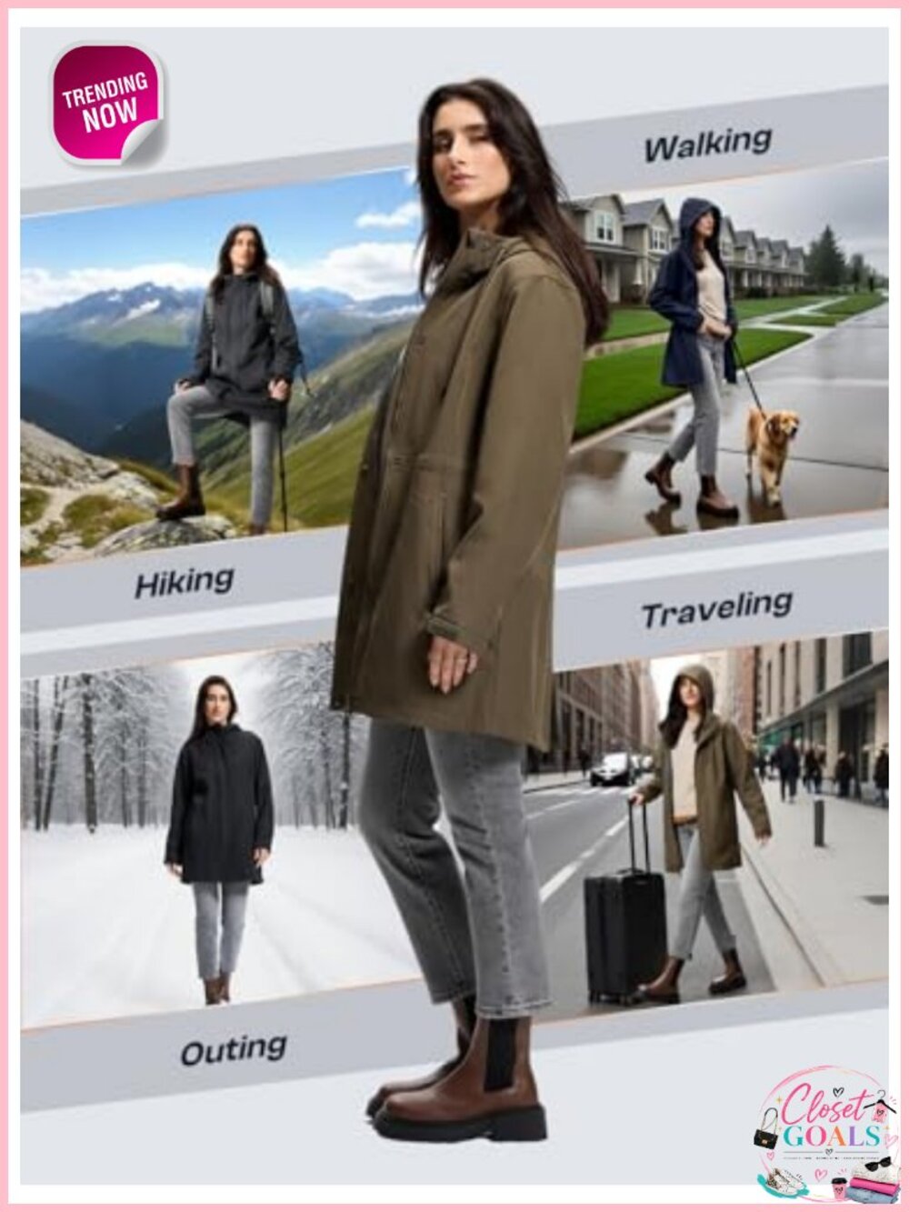 SaphiRose Women's Waterproof Fleece-Lined Rain Jacket Hooded Windbreaker - Picture 5 of 6